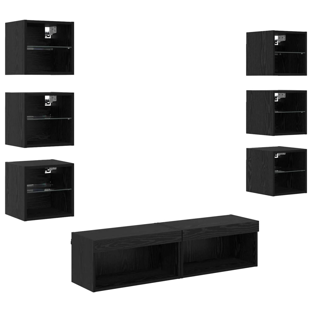 Mobile TV moderno da parete con illuminazione a LED 30 x 28,5 x 30 cm pratico contenitore stile contemporaneo legno nero 02_0056090