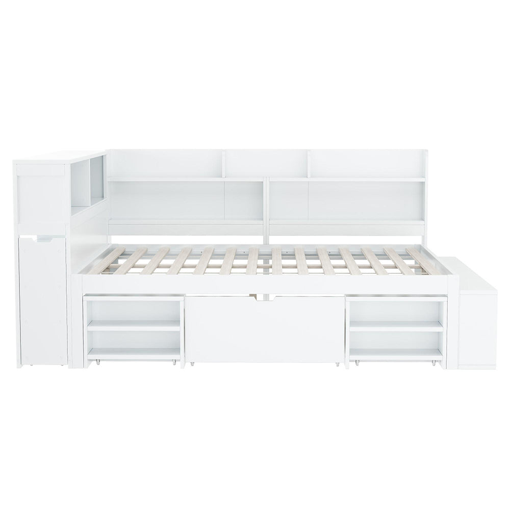 Letto singolo per bambini multifunzionale - Xylo - 140x190 cm - Bianco - Con cassetti e ripiani