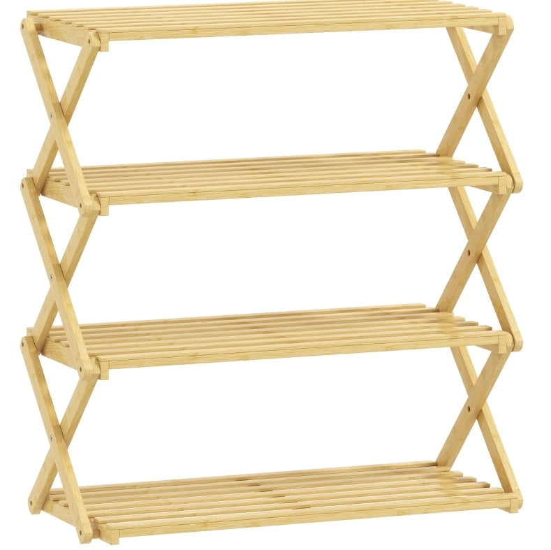 Scarpiera pieghevole in bambù a 4 ripiani 60x29x67 cm naturale, senza montaggio