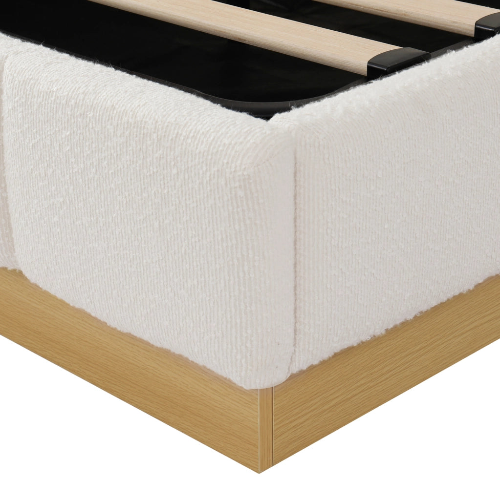 Letto imbottito 180x200 cm con contenitore idraulico e LED in bouclé bianco