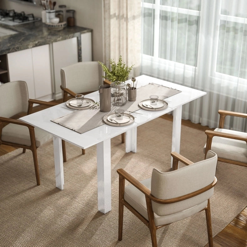 Tavolo da pranzo allungabile in MDF bianco lucido 120-160 cm