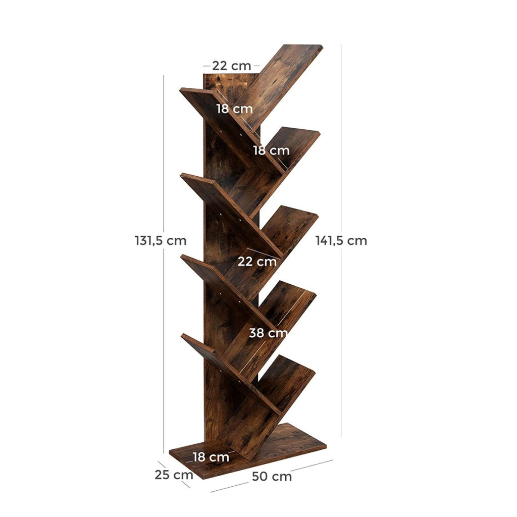 Libreria a Albero Oskar in Legno Rustico con 8 Ripiani
