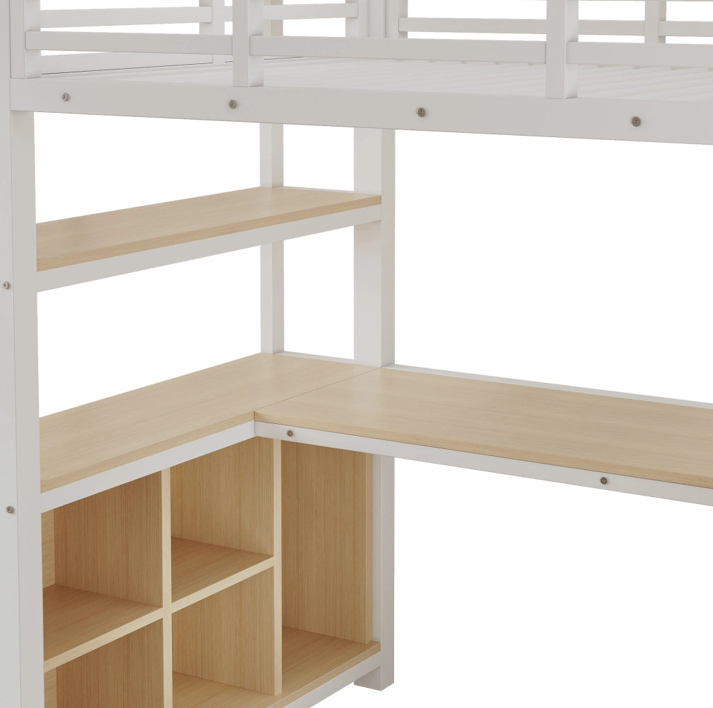 Letto a soppalco 90x200 cm con scrivania, appendiabiti e ripiani bianco HAVRYA
