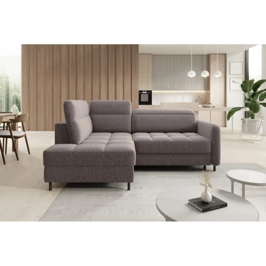 Divano angolare sinistro convertibile BARNEA 208 cm marrone con contenitore