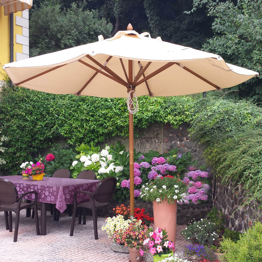 Ombrellone da Giardino Ø3,5 m Palo Ø48 mm in Legno Telo in Acrilico Danieli Havana Ecrù