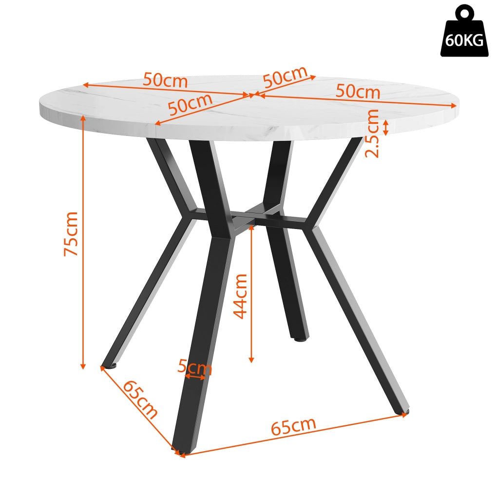 Tavolo da pranzo rotondo 100 cm effetto marmo bianco con base a X nera