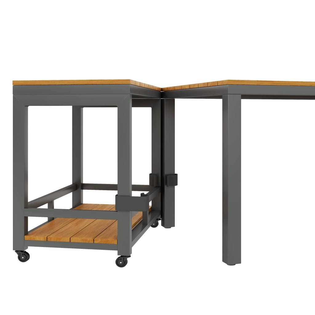 Salotto da Giardino con 1 Divano 2 Posti; 2 Poltrone e 1 Tavolo Rimovibile; per Terrazza; Ferro; Poliestere e Legno Plastico; Grigio e Naturale