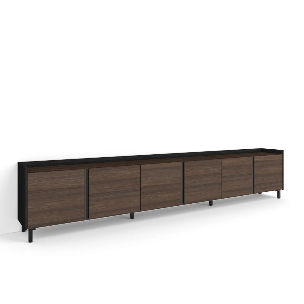 Mobile TV Soggiorno, 309x61x35 cm, Per TV fino a 80", Design industriale, Rovere scuro e Nero