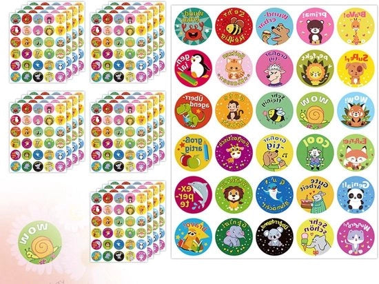 Stickers motivanti - 600 pezzi per bambini - Per insegnanti di elementari - Adesivi self-adesivi - Scuola primaria - Animali