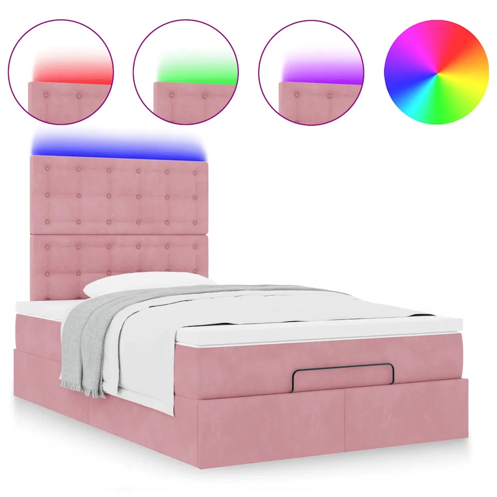 Struttura Letto Pouf con Materasso Rosa 120x200 cm Velluto 3314461