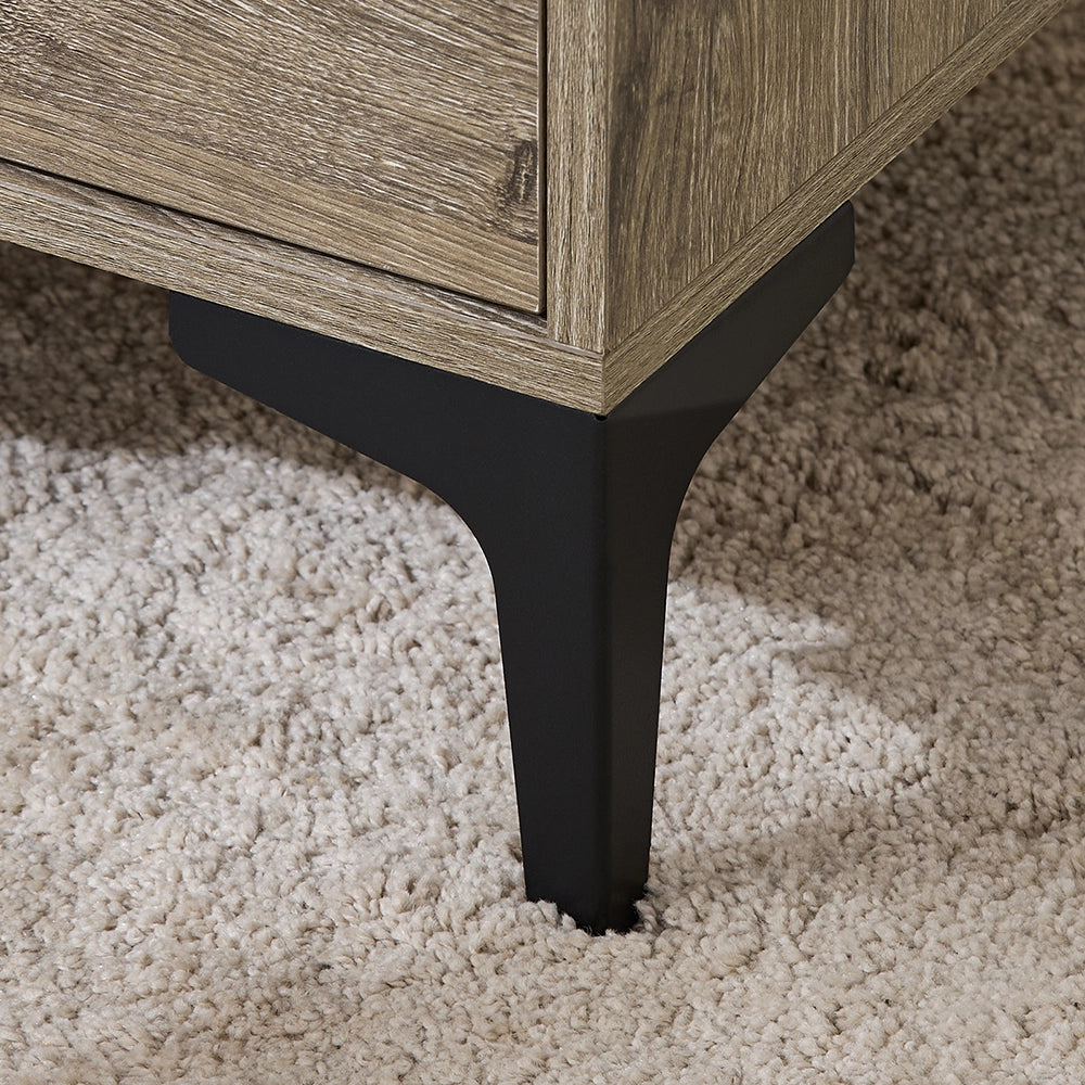 SoBuy Comodino, 2 cassetti con frontale curvo, effetto legno & gambe in metallo, Tavolino da notte moderno per camera da letto, 40×40×47 cm, naturale FBT165-N