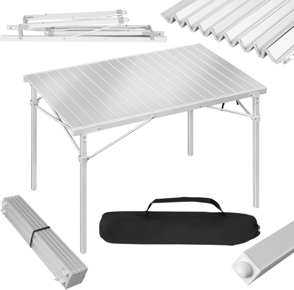 Tavolo Campeggio Pieghevole in Alluminio Tavoli Richiudibili Portatile da Giardino Picnic Buffet Tavolino da balcone, Esterno/Interno, Elevata capacità di carico 104×69×70cm Argento