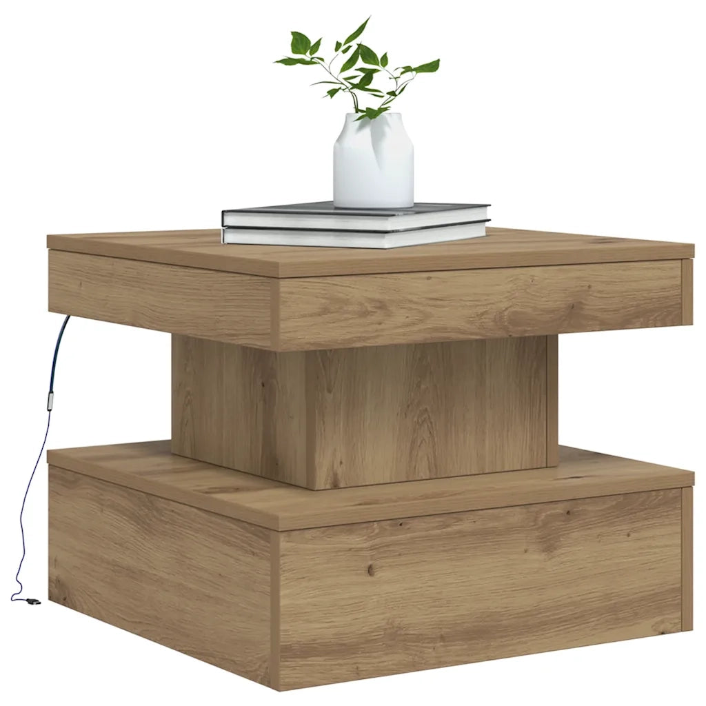 Tavolino da salotto | Tavolino da caff¨¨ | Tavolino da Soggiorno con Luci LED Rovere Artigianale 50x50x40 cm