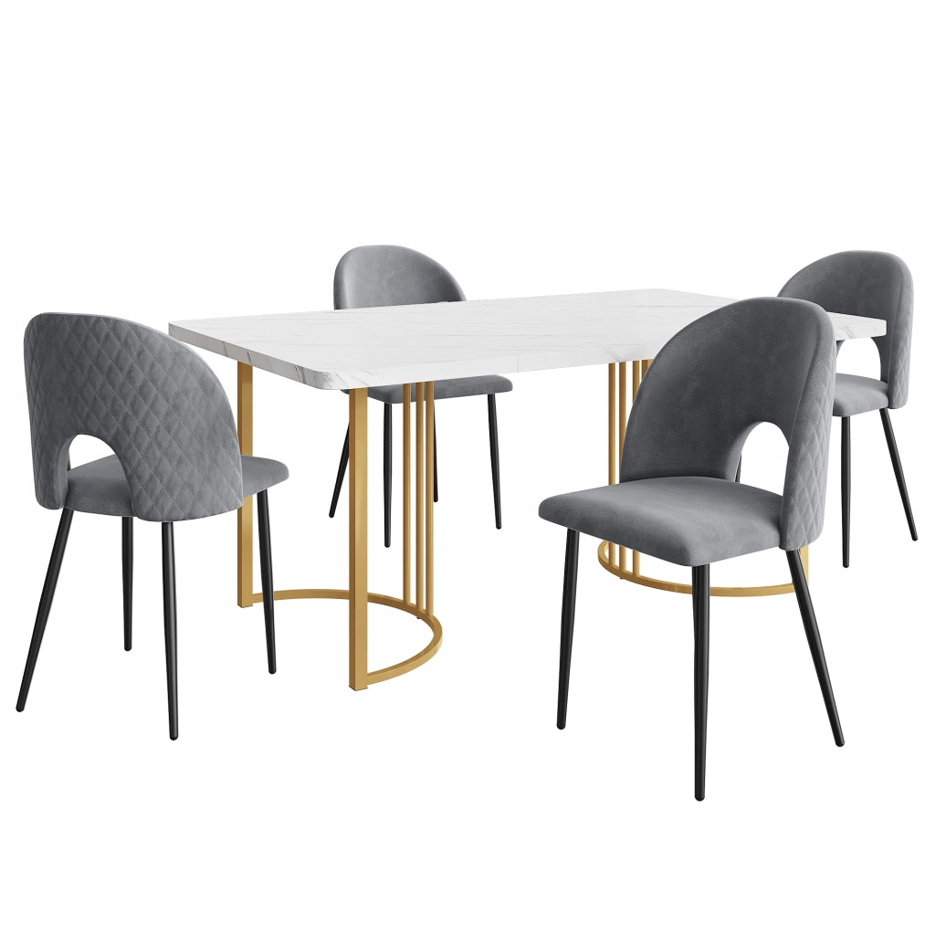 Tavolo da pranzo per 4 persone con 4 sedie, piano marmorizzato, gambe regolabili, per cucina e sala da pranzo, 140 × 80 cm