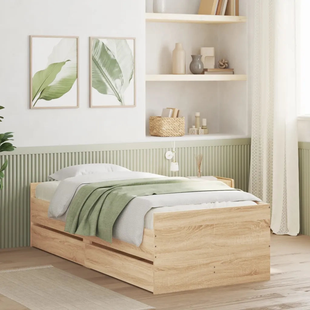 Letto singolo | Letto per adulti | Giroletto con Cassetti Rovere Sonoma 90x200 cm