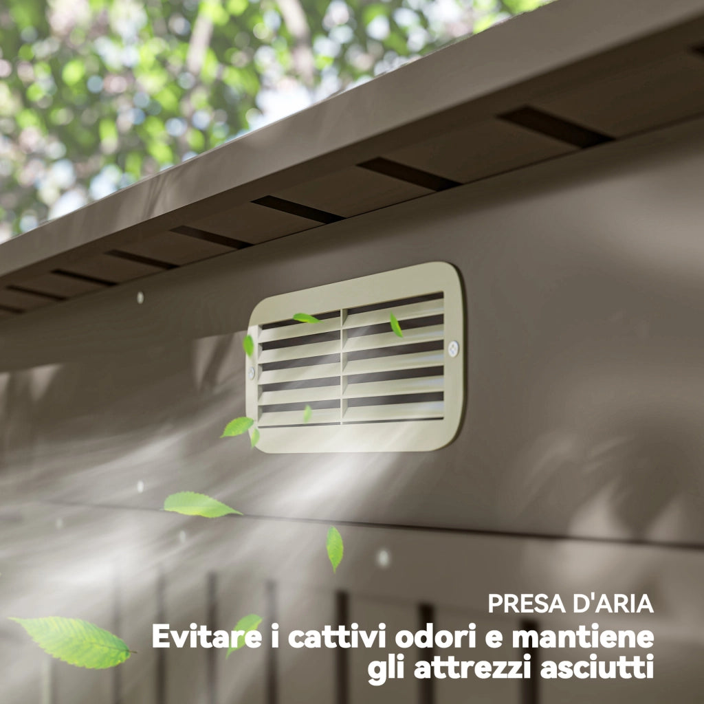 Capanno Porta Attrezzi con 2 Prese d'Aria e Chiavistello, in Acciaio, 249x121x183 cm, Grigio Chiaro
