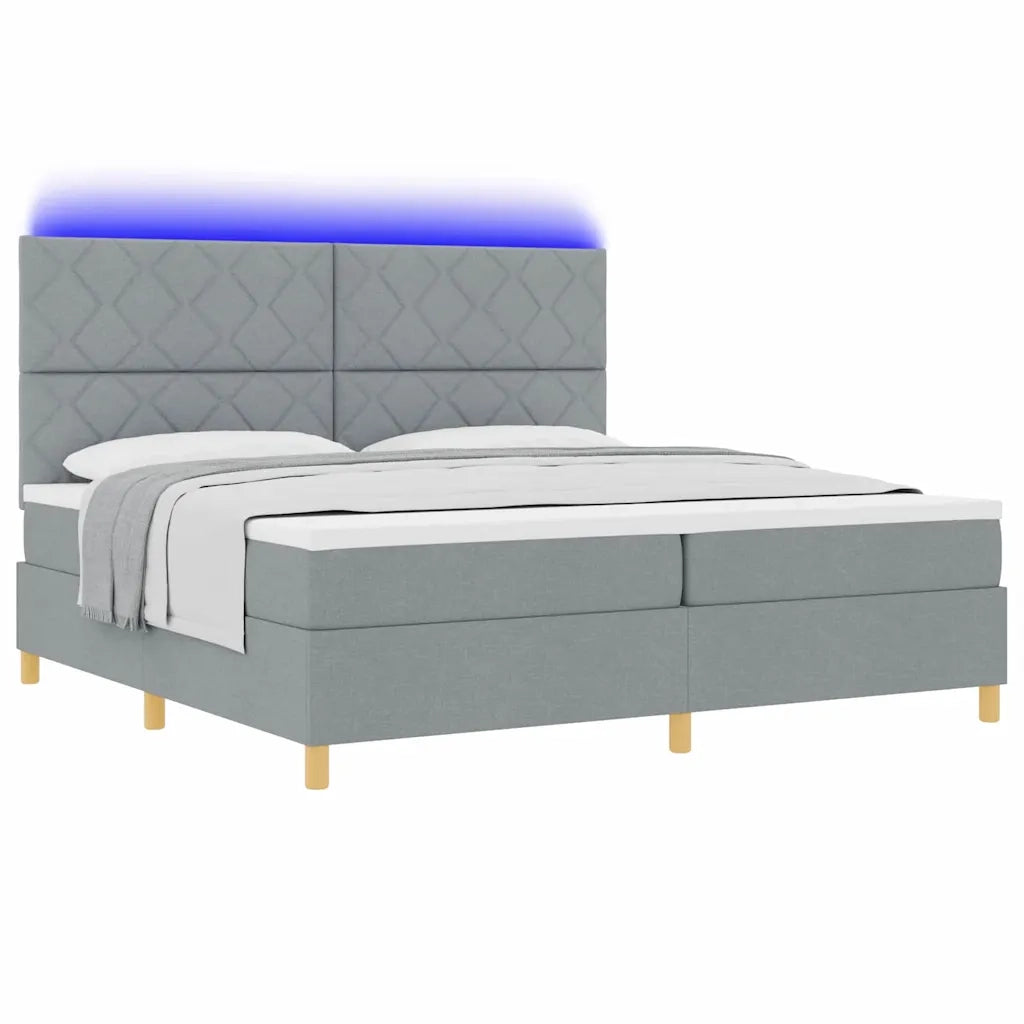 Letto a Sorgente LED Grigio chiaro 200 x 200 cm Tessuto