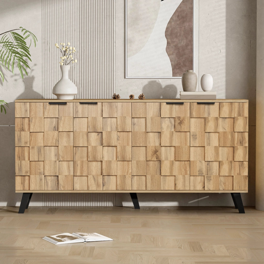 Credenza con 4 Ante e Ripiani Regolabili; Motivo Geometrico; in Pannello Truciolare; Legno; 160;5¡Á35;5¡Á78 cm
