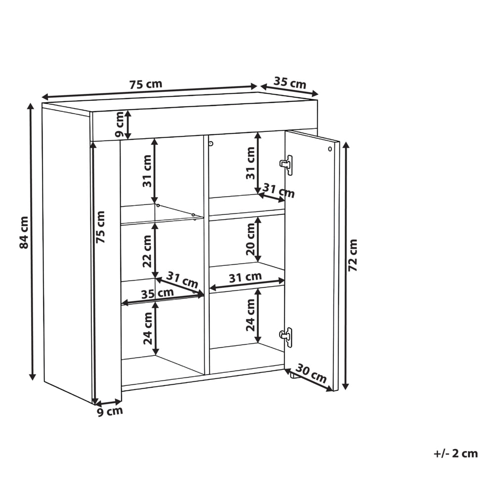 Credenza per soggiorno o camera da letto con 1 anta in MDF LED bianco stile moderno