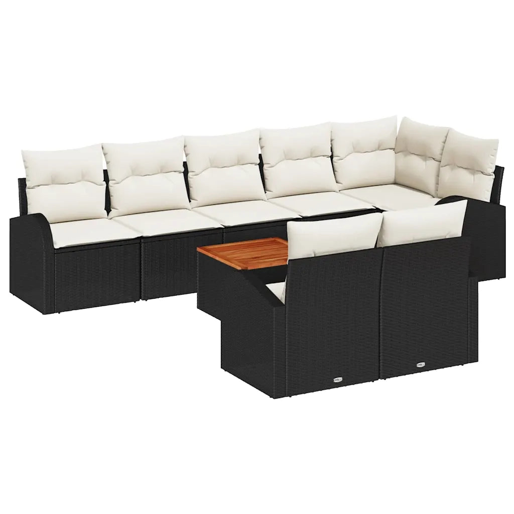 Set Divano da Giardino con cuscino 9 pcs Nero polyrattan