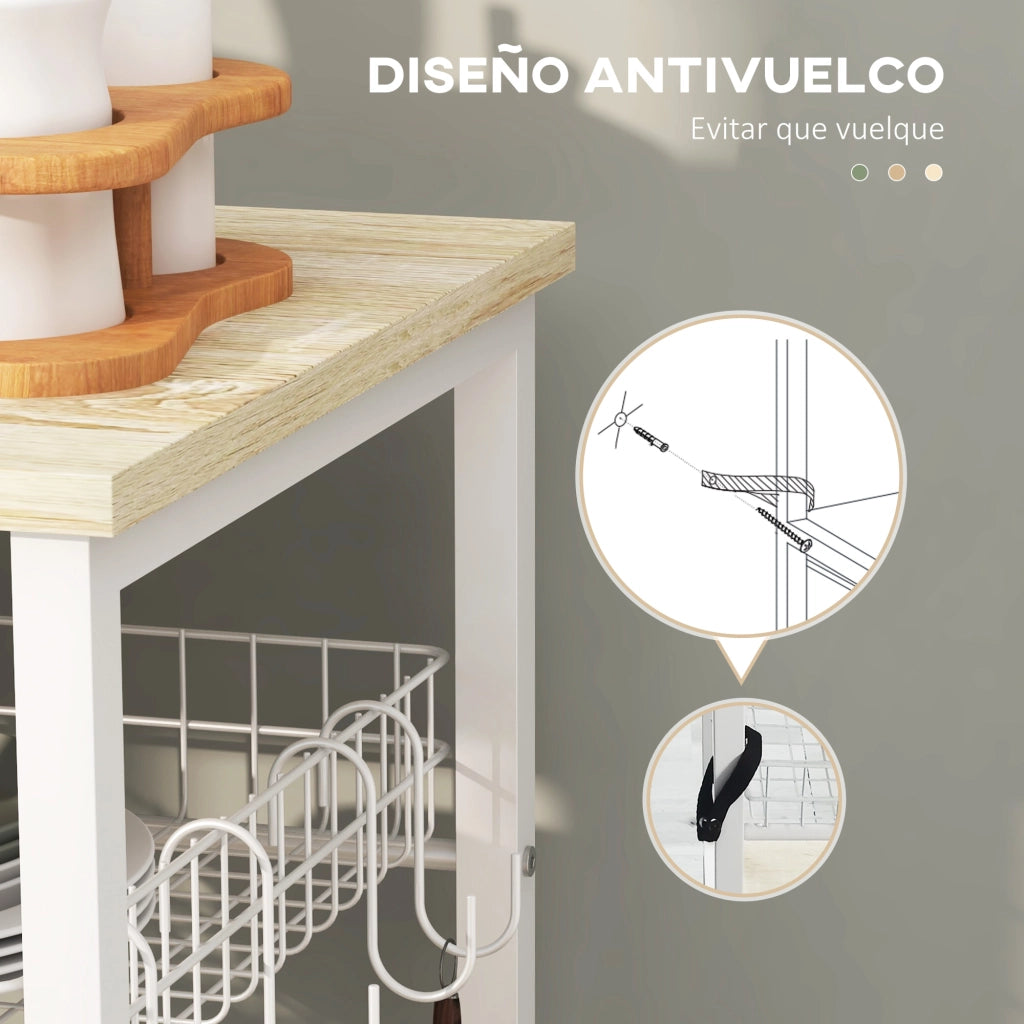Libreria da Cucina con Cestino e Ganchi ¨C Zephmum ¨C Robe e Bianco 90x40x84,5 cm