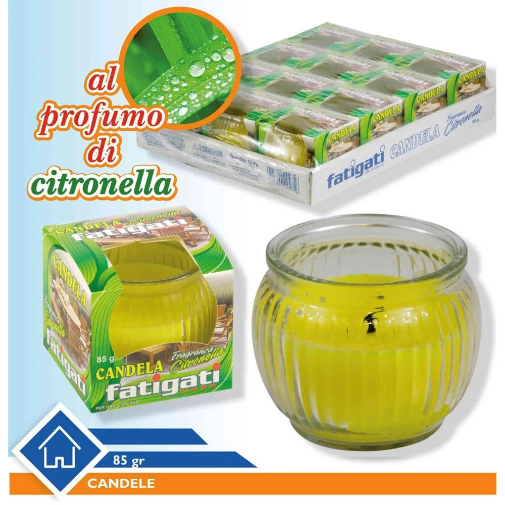 Trade Shop - Set 12pz Candela Fragranza Citronella In Barattolo Di Vetro Da 85gr Per Uso Esterno 294756 -