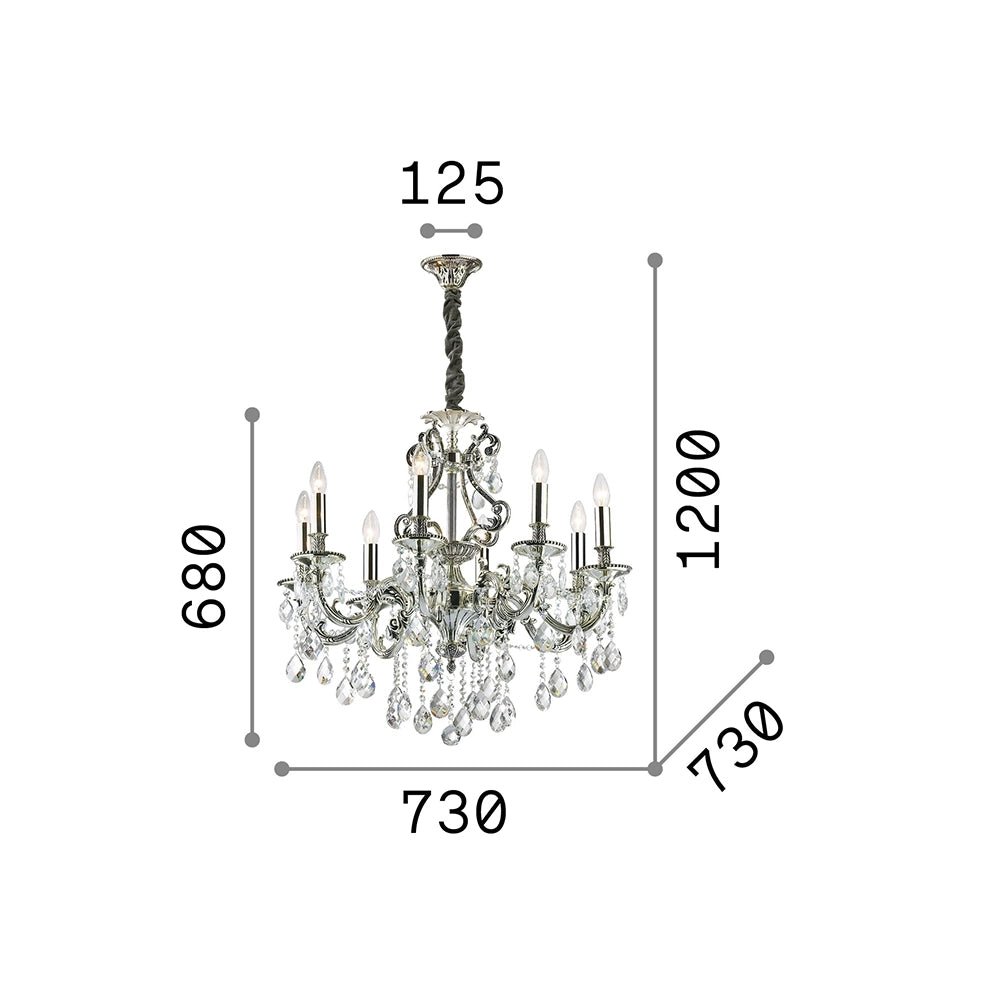Lampadario Classico Gioconda Metallo-Cristallo Oro 8 Luci E14