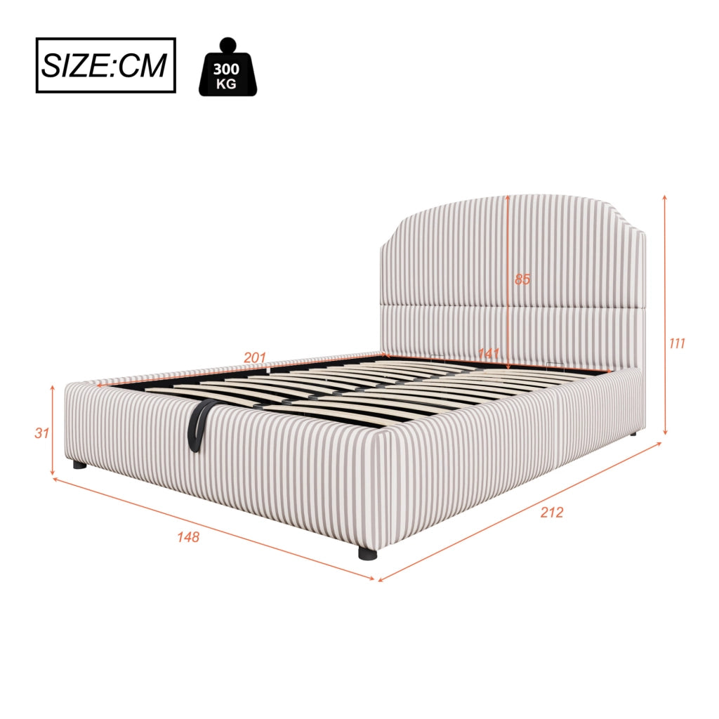 Letto imbottito 140x200 cm con contenitore e testiera ampia in tessuto