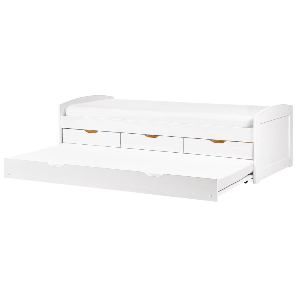 Letto estraibile per bambini in legno di pino bianco UE a misura singola Telaio Extra Silde Out con cassetti di stoccaggio