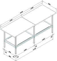Banco lavoro in metallo e legno con accessori e piano inferiore metallico cm. 240x80x93h