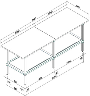 Banco lavoro in metallo e legno con accessori e piano inferiore metallico cm. 240x80x93h