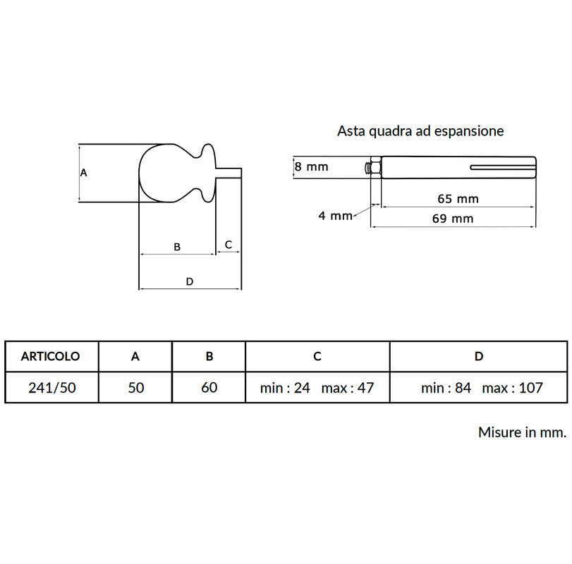Maniglia su rosetta tonda SAGUATTI  241/50AQ in alluminio argento lucido
