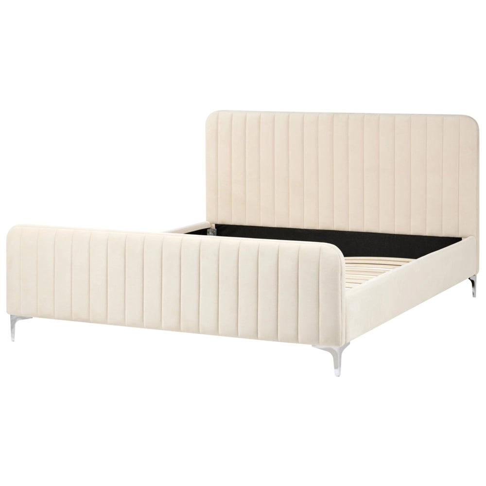 Letto in velluto beige UE Matrimoniale 160 x 200 cm Testiera Imbottita con Gambe in metallo Design moderno