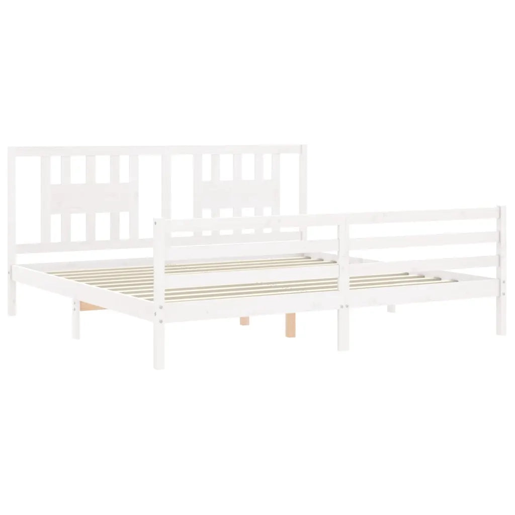 Giroletto con Testiera-Struttura Letto con testiera Bianco 200x200 cm in Legno Massello 444761