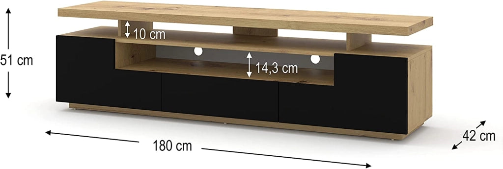 Mobile TV con LED integrati EVA 180 colore Rovere con frontali Nero opaco 180x42x51H Cm