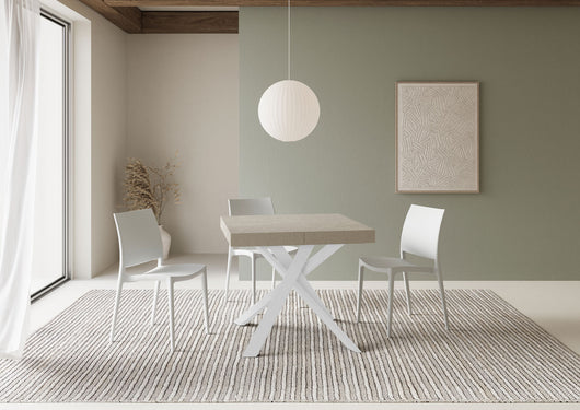 Tavolo allungabile 90x90/194 cm Clerko cashmere gambe bianche