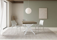 Tavolo allungabile 90x90/194 cm Clerko tortora gambe bianche