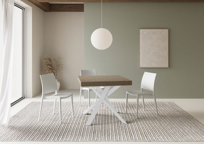 Tavolo allungabile 90x90/194 cm Clerko tortora gambe bianche