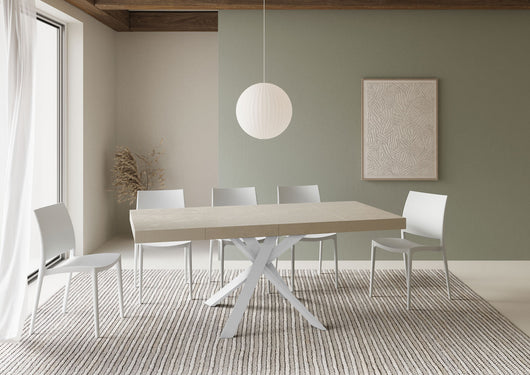 Tavolo allungabile 90x90/194 cm Clerko Premium cashmere gambe bianche