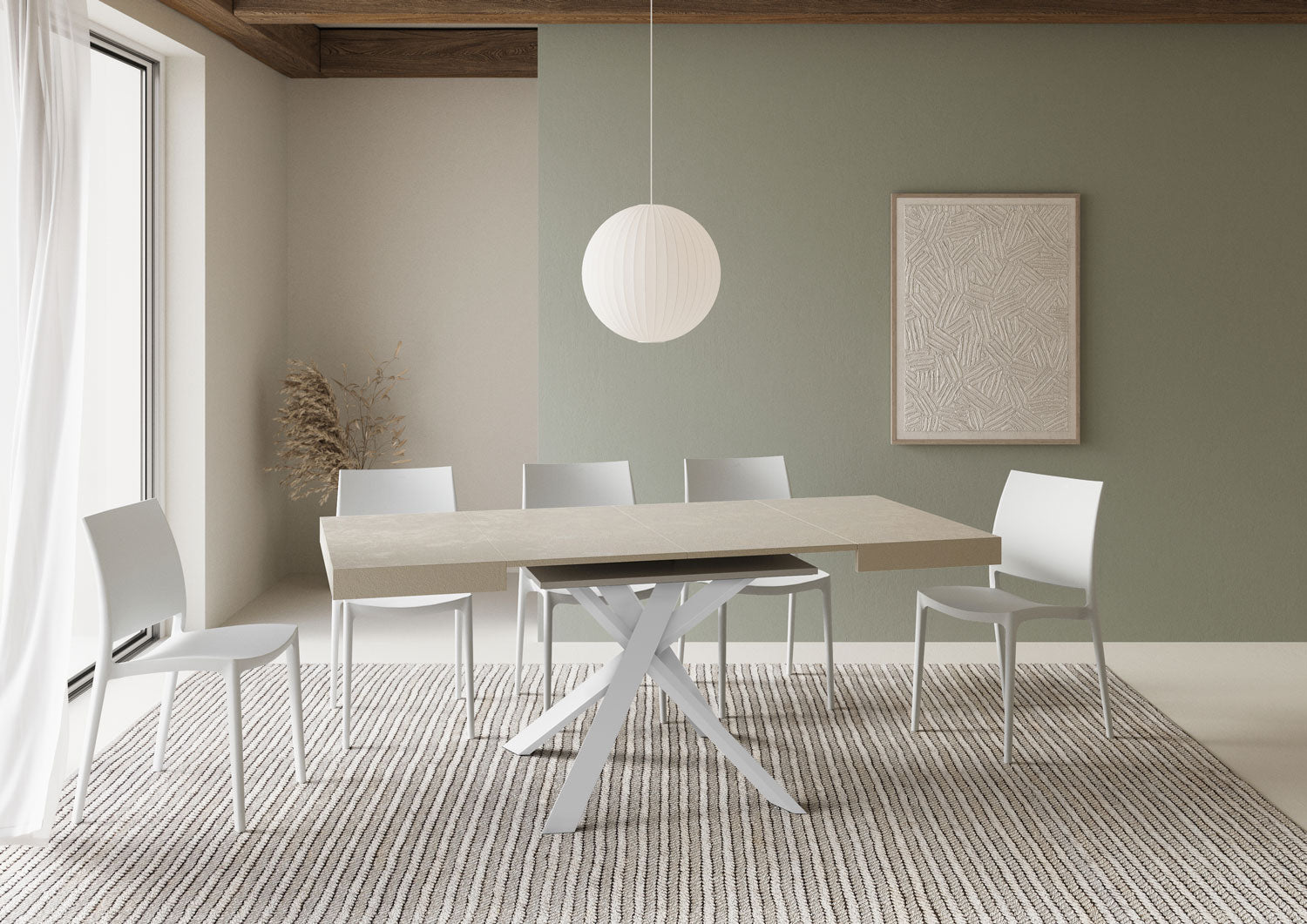 Tavolo allungabile 90x90/194 cm Clerko cashmere gambe bianche