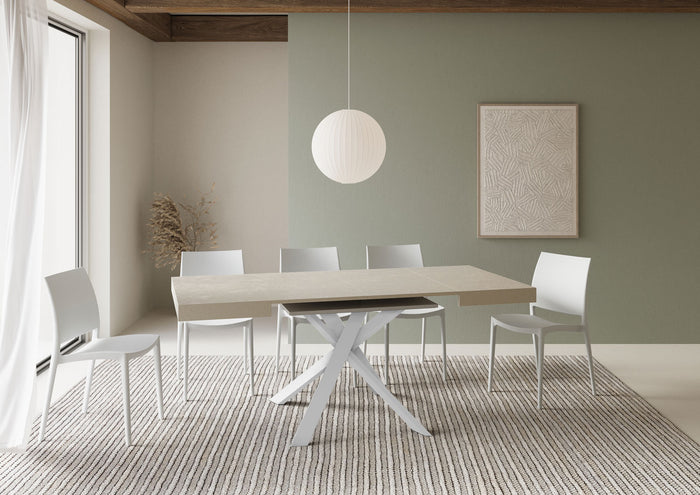Tavolo allungabile 90x90/194 cm Clerko cashmere gambe bianche