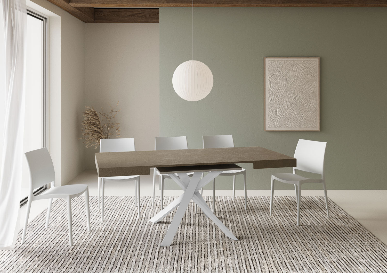 Tavolo allungabile 90x90/194 cm Clerko tortora gambe bianche