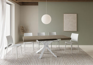 Tavolo allungabile 90x90/194 cm Clerko tortora gambe bianche