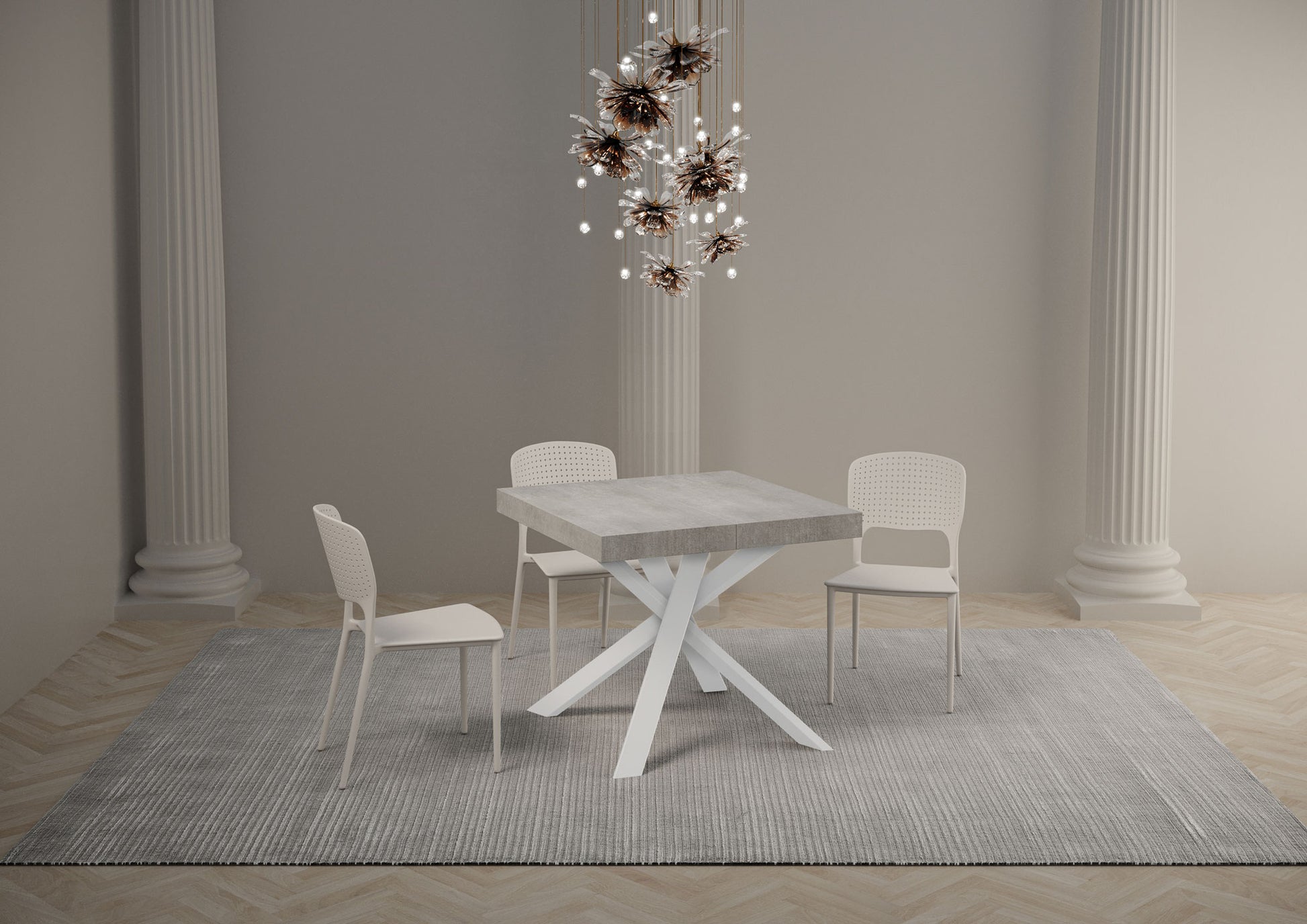 Tavolo allungabile 90x90/194 cm Clerko Premium Cemento gambe Bianche