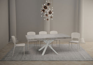 Tavolo allungabile 90x90/194 cm Clerko Premium Cemento gambe Bianche