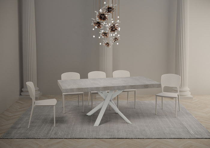 Tavolo allungabile 90x90/194 cm Clerko Premium Cemento gambe Bianche