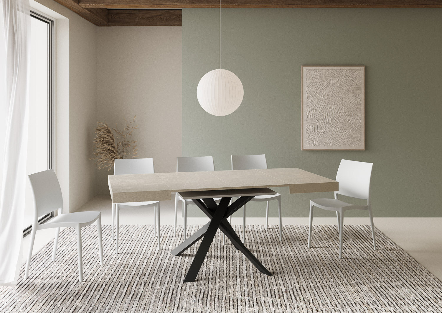 Tavolo allungabile 90x90/194 cm Clerko cashmere gambe antracite