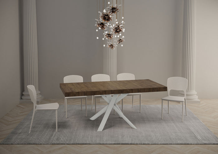 Tavolo allungabile 90x90/194 cm Clerko Premium Noce gambe Bianche