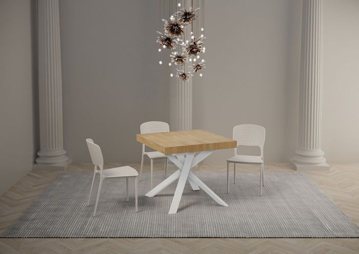 Tavolo allungabile 90x90/194 cm Clerko Premium Quercia Natura gambe Bianche