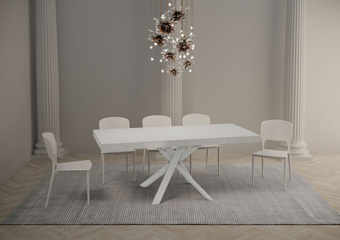 Tavolo allungabile 90x90/194 cm Clerko Premium Bianco Frassino gambe Bianche